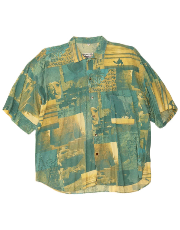 Camisa masculina vintage de manga curta gráfica 2XL algodão patchwork verde