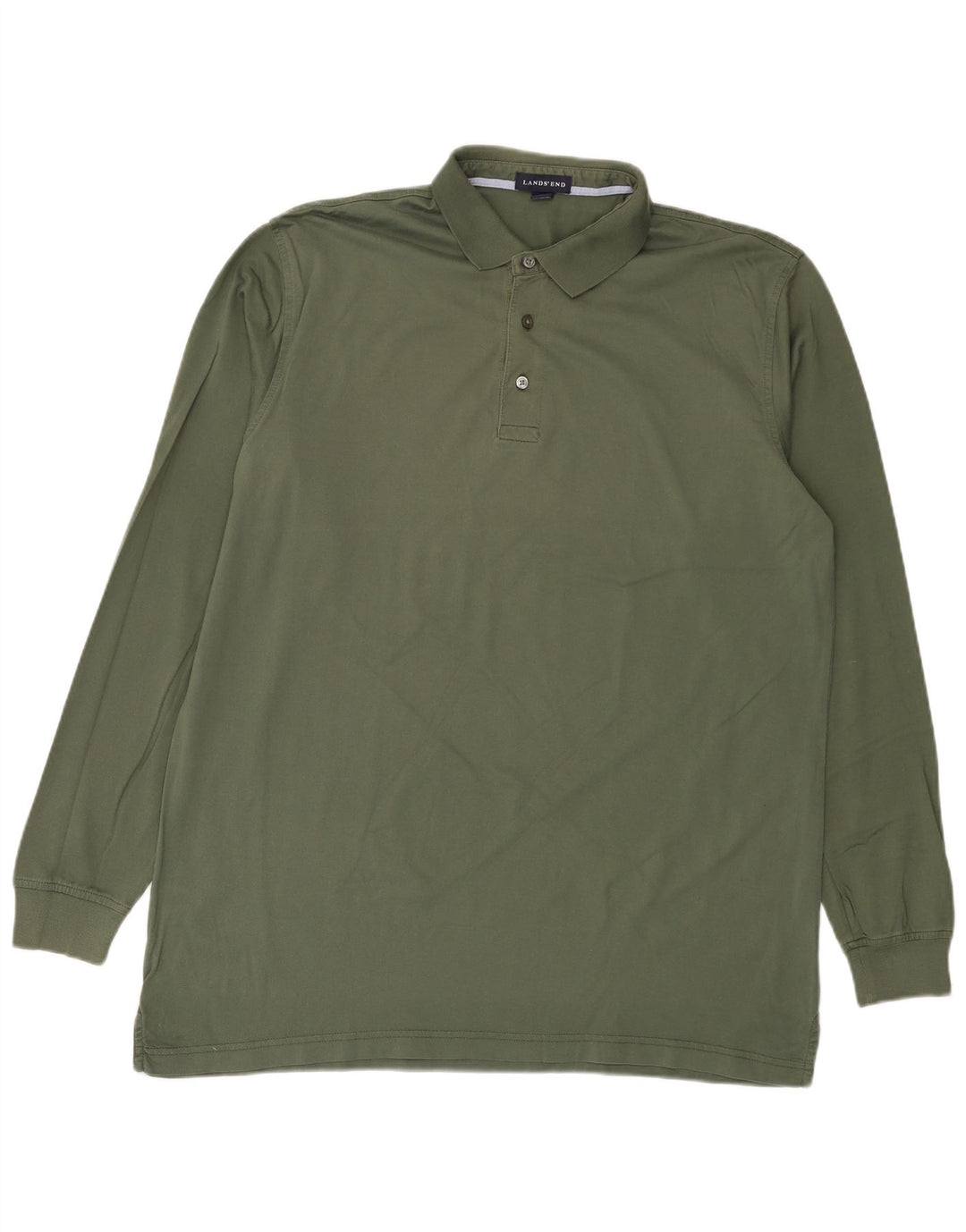 Lands End Camisa polo masculina de manga comprida grande algodão verde