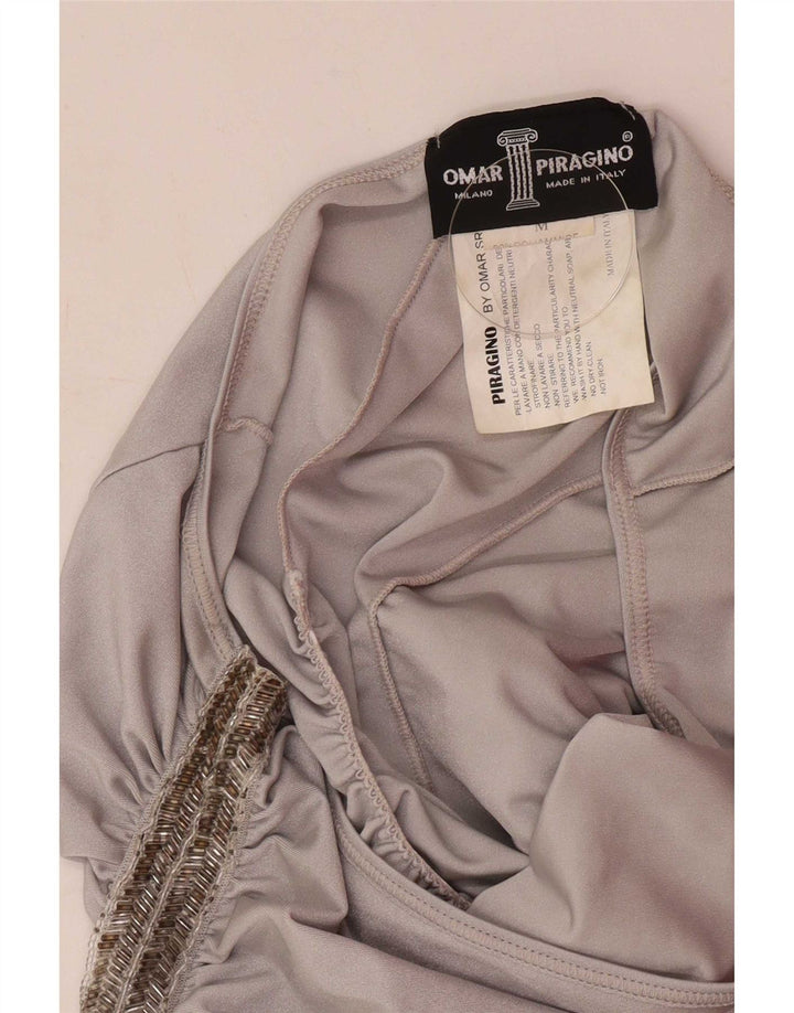 Vestido feminino vintage de um ombro Reino Unido 12 médio prata poliamida