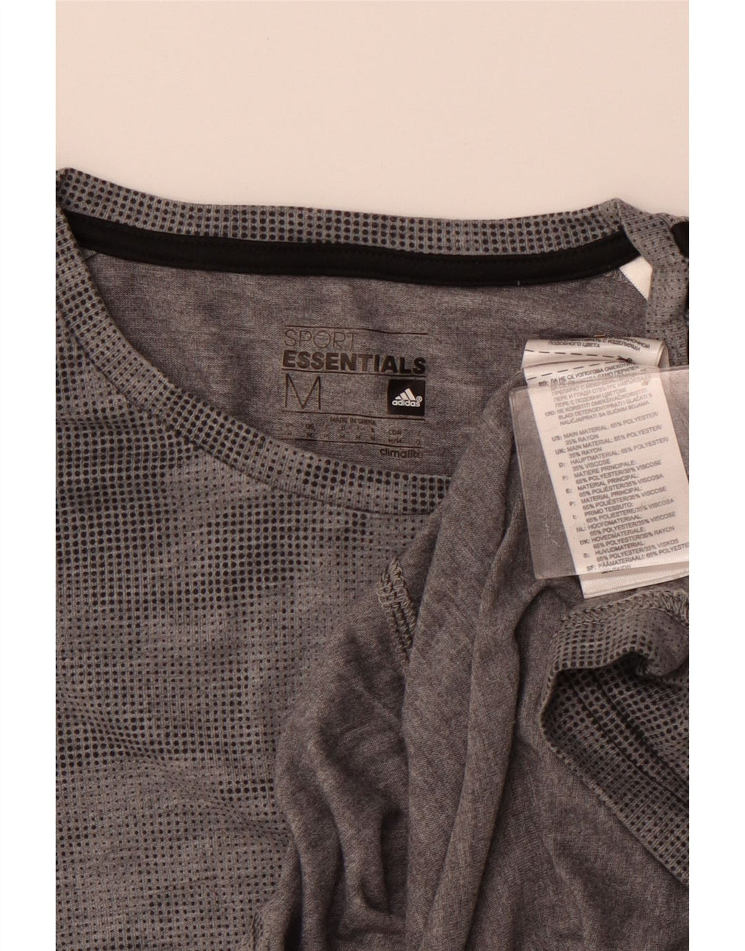 ADIDAS Mens Climalite Camiseta Top Cinza Médio Poliéster Manchado