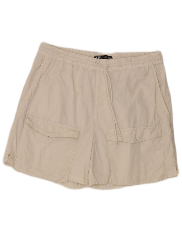 ZARA Mens Cargo Shorts Grande W32 Algodão Branco