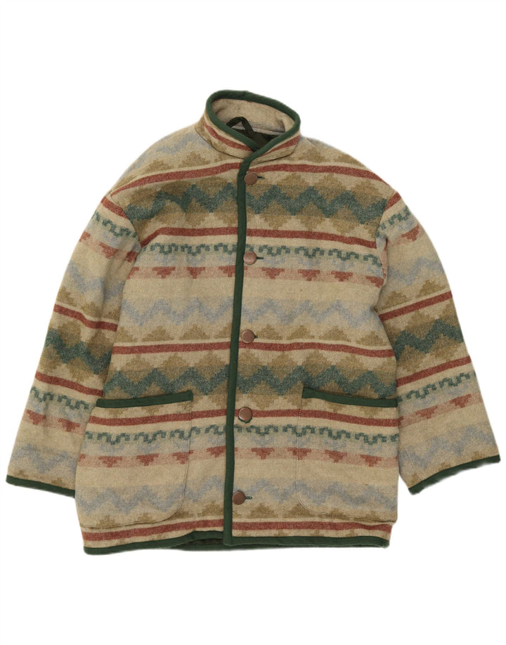 Casaco corta-vento masculino vintage UK 38 verde médio geométrico