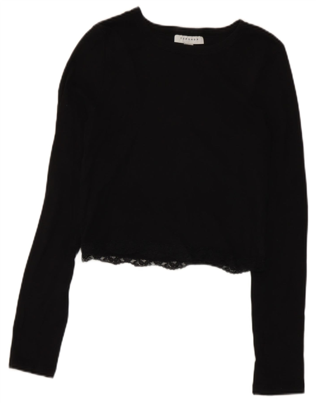 Topshop feminino crop top manga comprida Reino Unido 10 pequeno preto