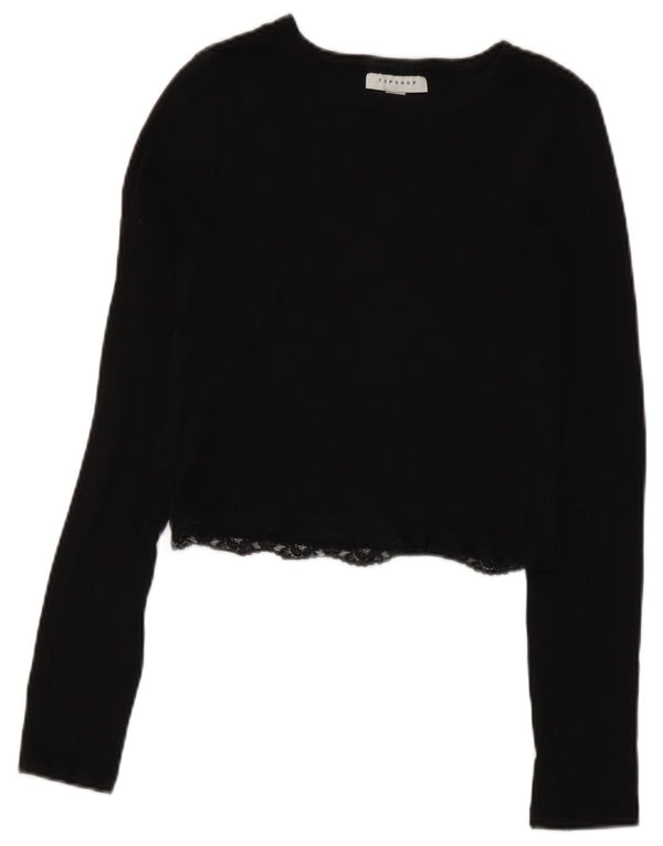 Topshop feminino crop top manga comprida Reino Unido 10 pequeno preto
