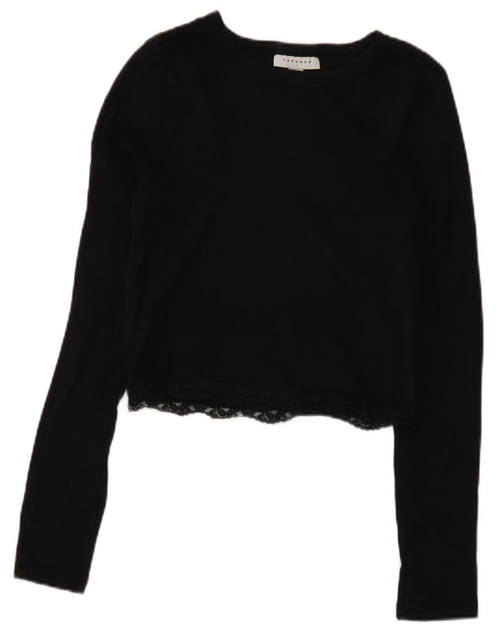 Topshop feminino crop top manga comprida Reino Unido 10 pequeno preto