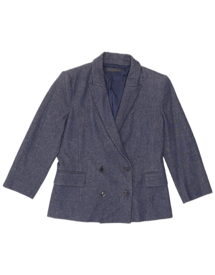 Jaqueta blazer feminina Trussardi manga 3/4 com peito duplo IT 42 azul médio