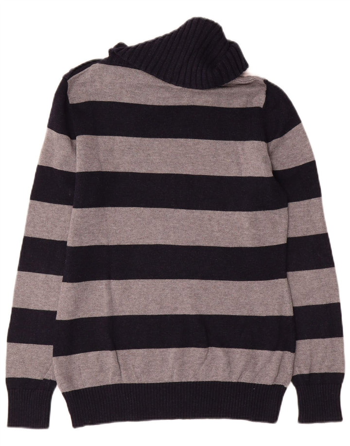 Suéter feminino Massimo Dutti com gola redonda e botão Reino Unido 12 médio azul marinho