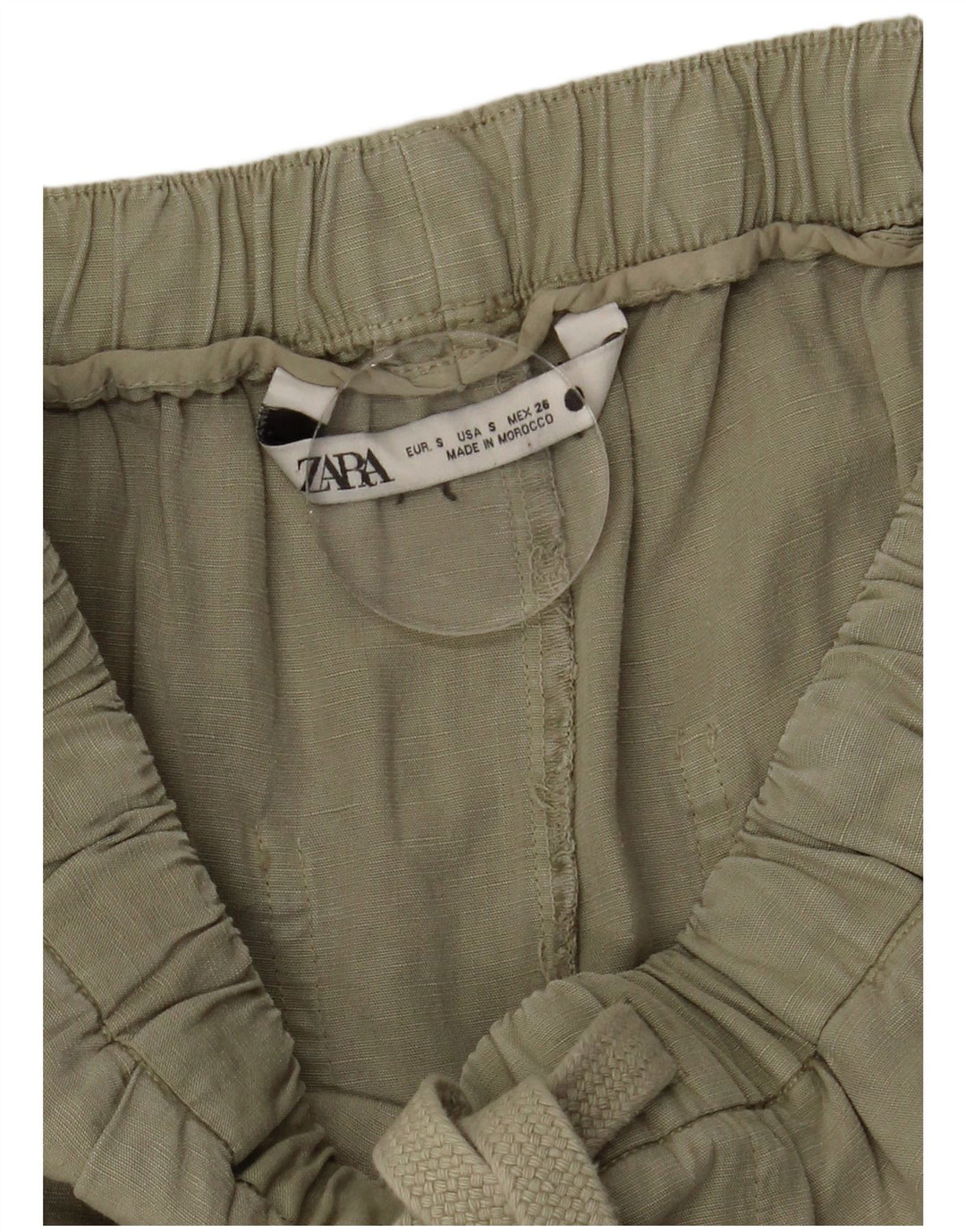 Zara Calça feminina cortada com pegged pequena W26 L23 Khaki Lyocell