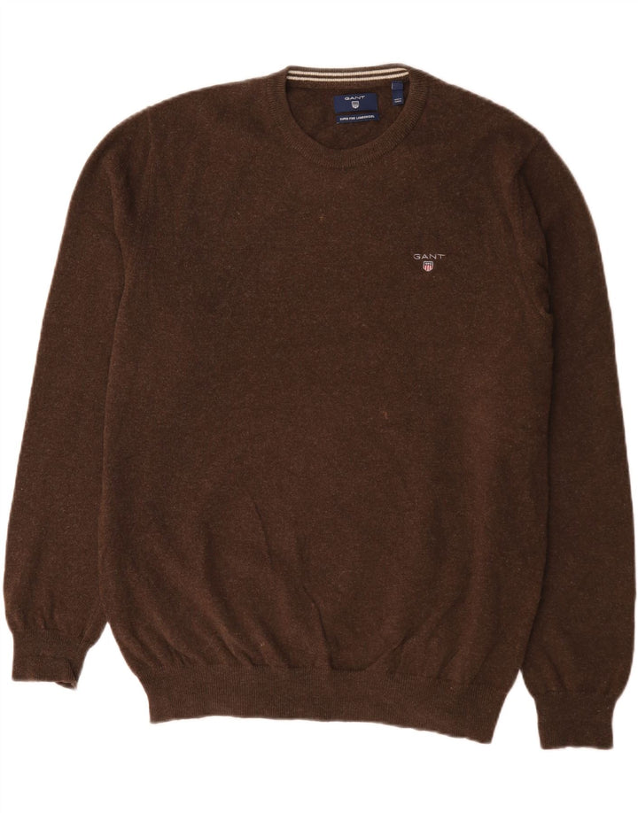 Suéter masculino Gant com gola redonda e lã de cordeiro marrom XL