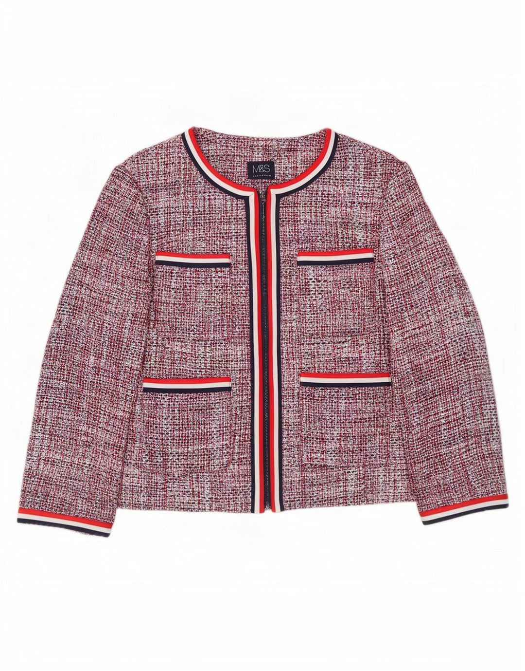 Jaqueta blazer feminina Marks & Spencer UK 12 algodão manchado vermelho médio