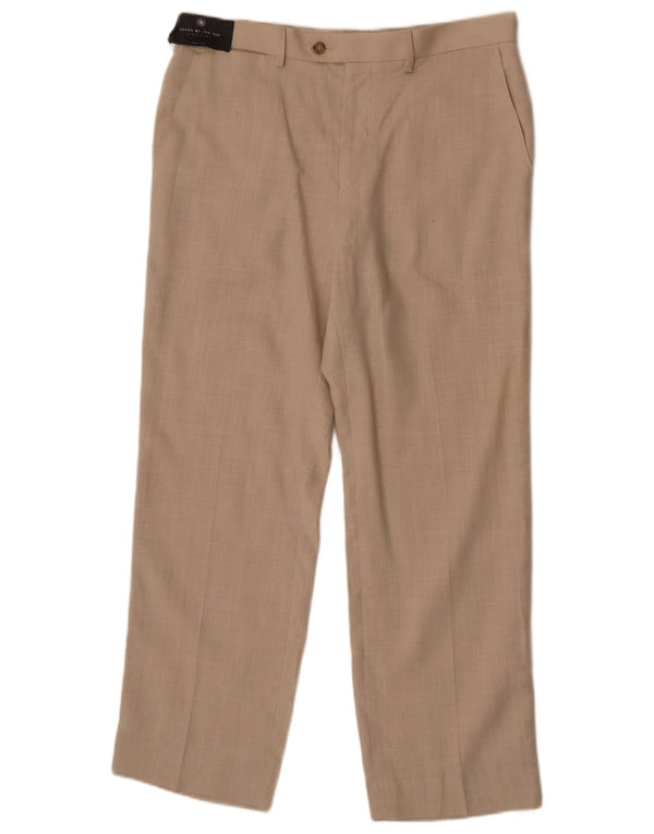 Calça masculina de terno reto Marks & Spencer W34 L29 linho bege