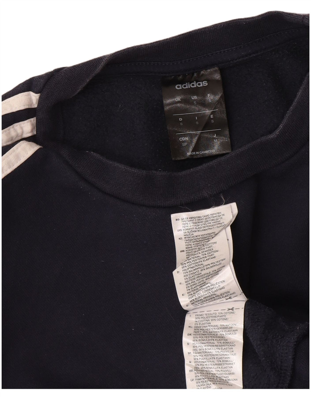 Adidas Mens Moletom Jumper Pequeno Algodão Azul Marinho