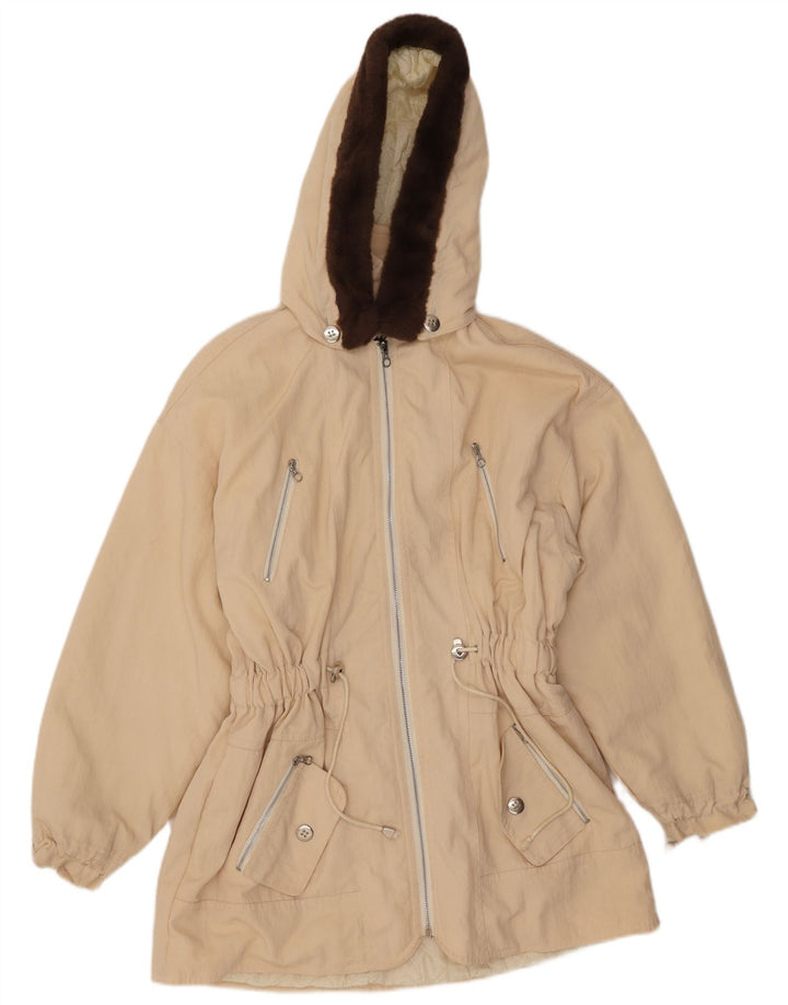 Jaqueta Parka Feminina Vintage com Capuz IT 42 Médio Bege