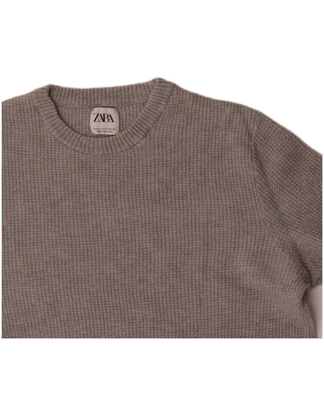 Suéter masculino ZARA com gola redonda e algodão cinza médio
