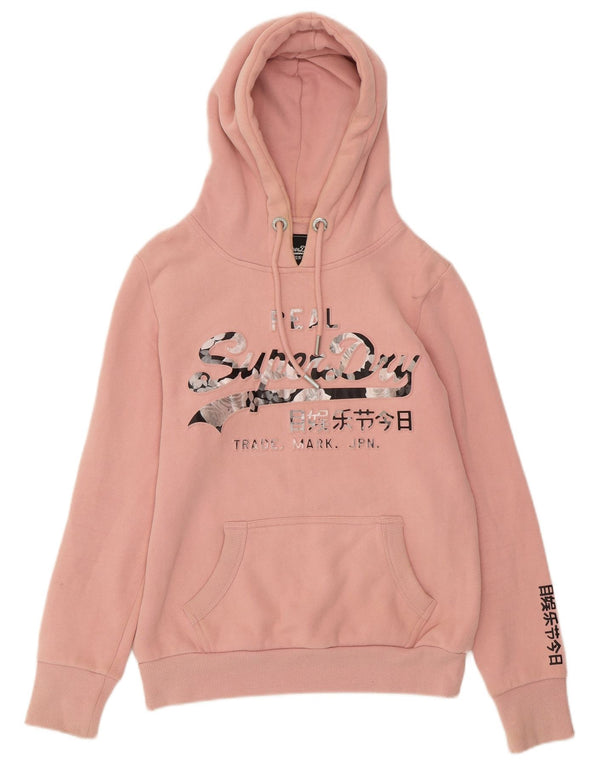 Jumper feminino com capuz gráfico SUPERDRY Reino Unido 8 pequeno algodão rosa