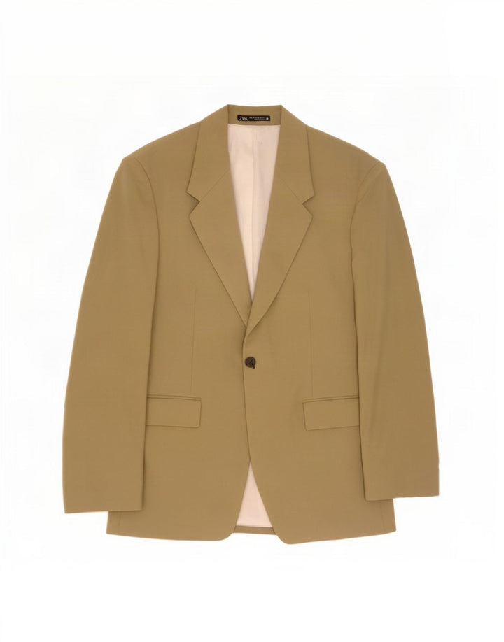 Jaqueta blazer masculina Zara com 1 botão EU 52 grande poliéster cáqui
