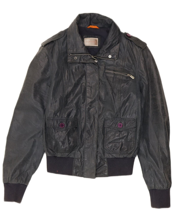 Jaqueta de couro bomber feminina vintage IT 46 grande couro azul marinho