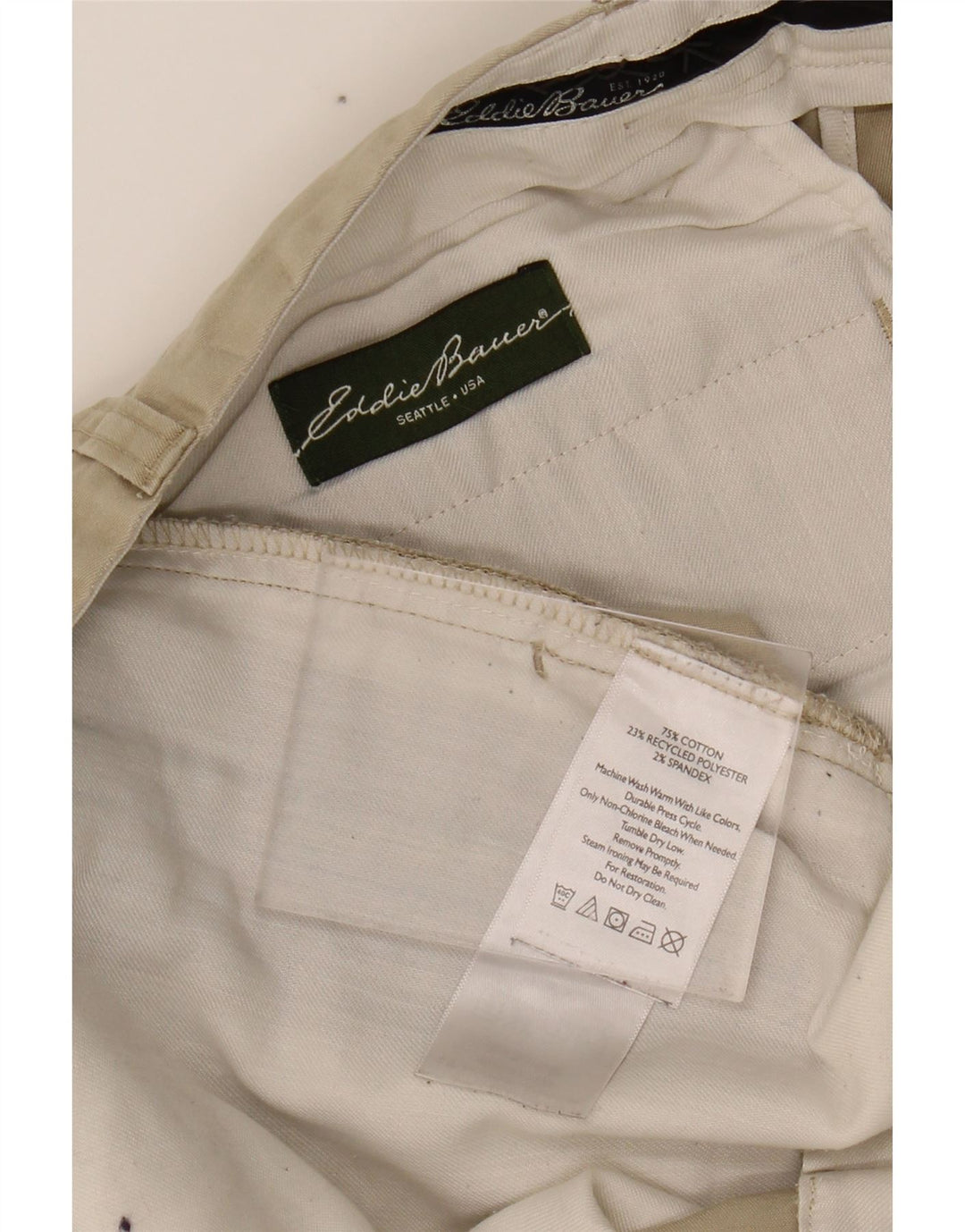 EDDIE BAUER Mens Seattle Straight Chino Trousers W38 L32 Beige Cotton Vintage Eddie Bauer and Second-Hand Eddie Bauer from Messina Hembry 