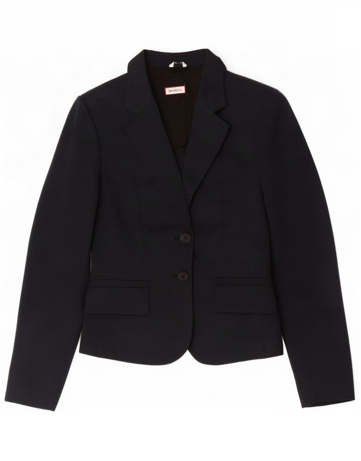 Max & Co. Jaqueta blazer feminina de 2 botões Reino Unido 10 Pequeno algodão azul marinho
