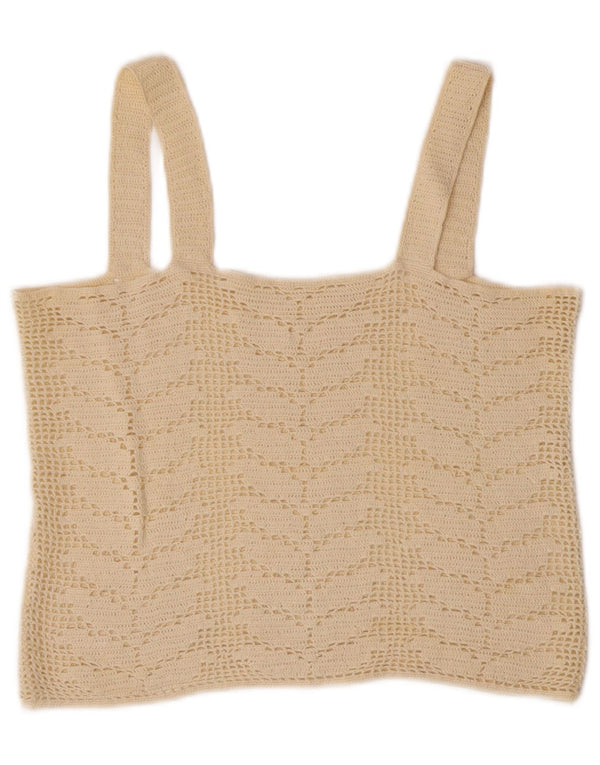 Vintage Womens Crop Crochet Cami Top UK 10 Small Off White