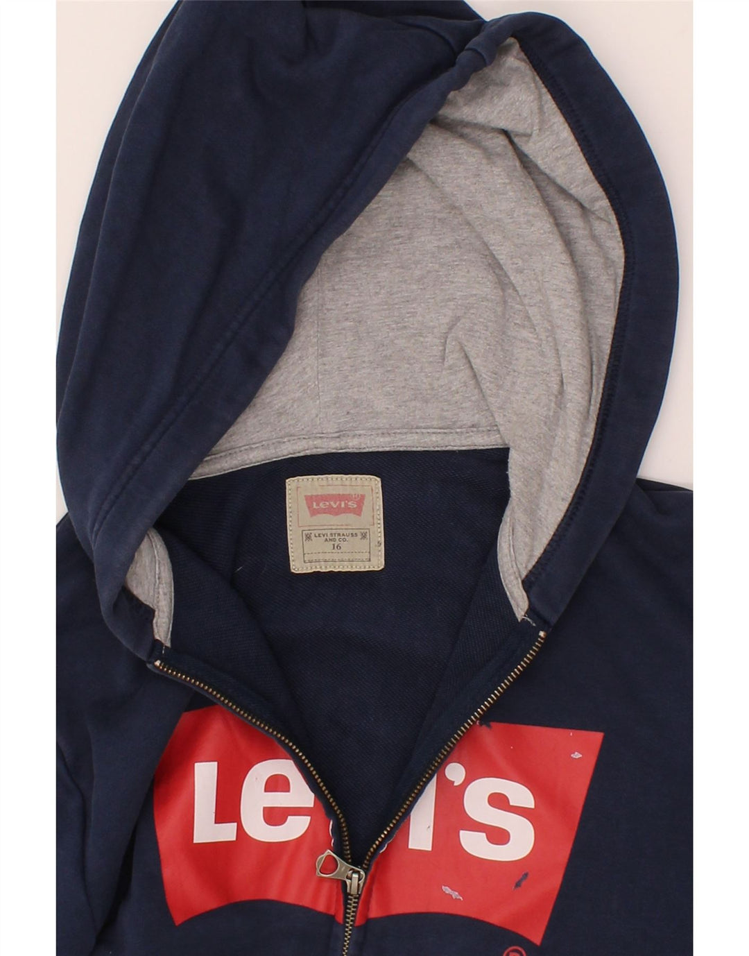 LEVI'S Boys Graphic Zip Hoodie Sweater 15-16 Years Navy Blue Vintage Levi's and Second-Hand Levi's from Messina Hembry 