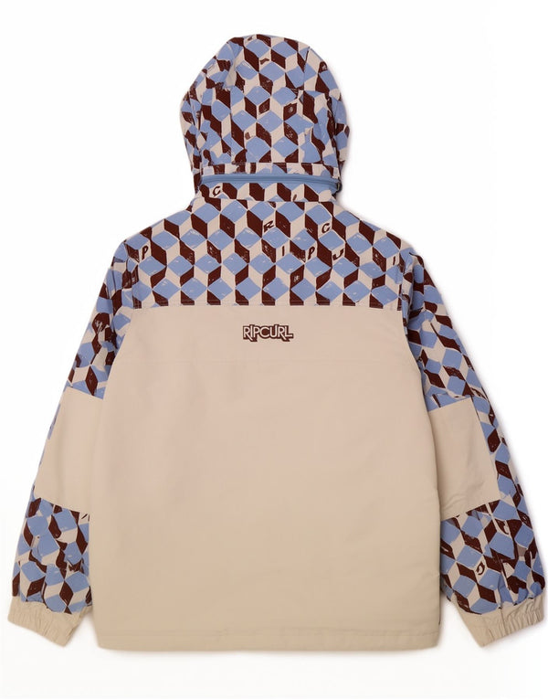 Jaqueta corta-vento masculina Rip Curl com capuz UK 40 grande branco geométrico esportivo