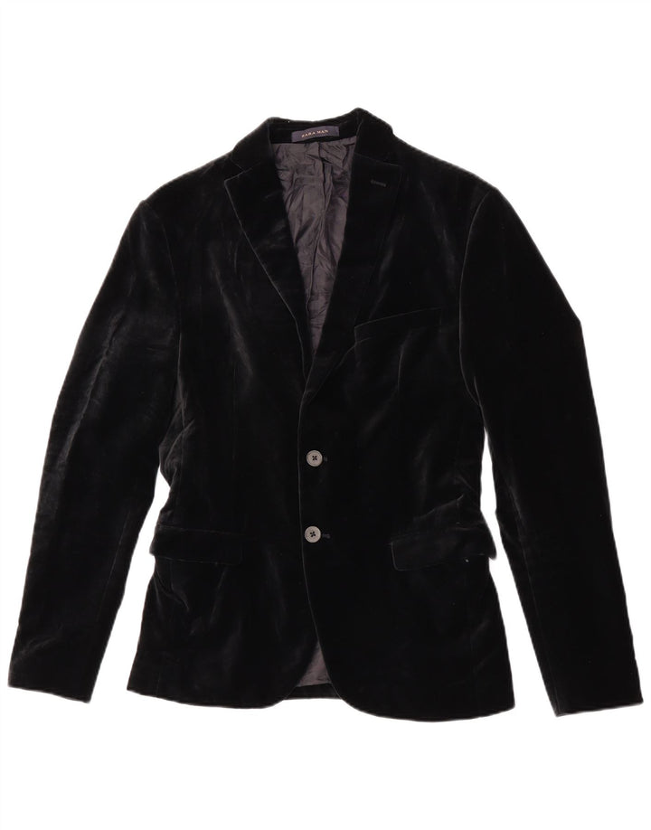 Jaqueta blazer masculina Zara com 2 botões de veludo UE 46 pequeno algodão preto
