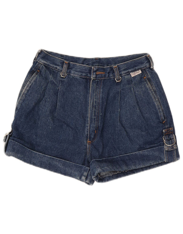 Shorts jeans feminino vintage de cintura alta com fixação IT 46 grande W28 azul marinho