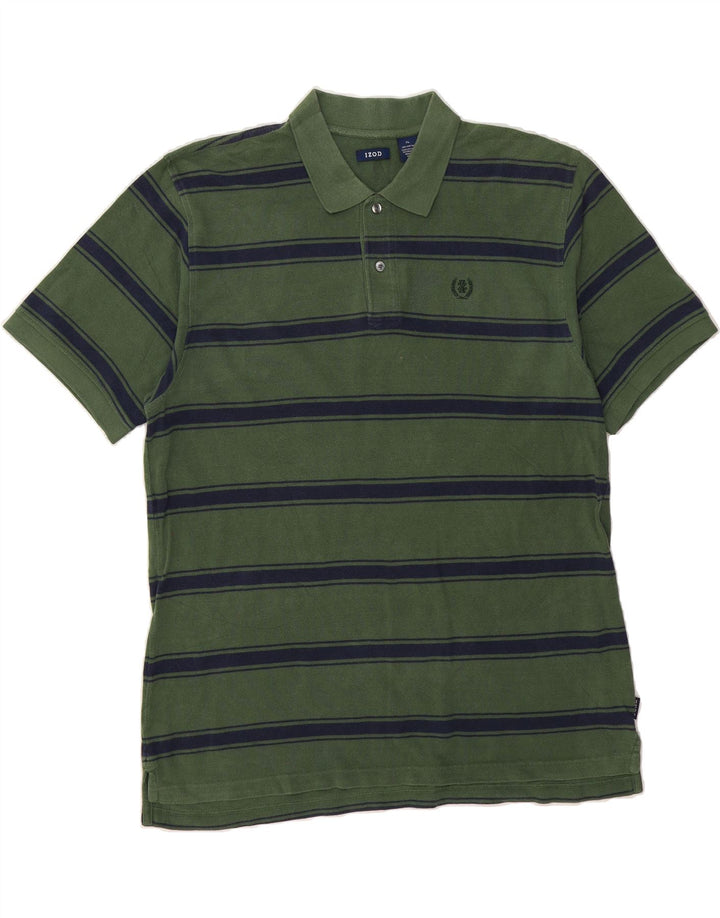 IZOD Mens Polo Shirt XL Green Striped Cotton Vintage Izod and Second-Hand Izod from Messina Hembry 