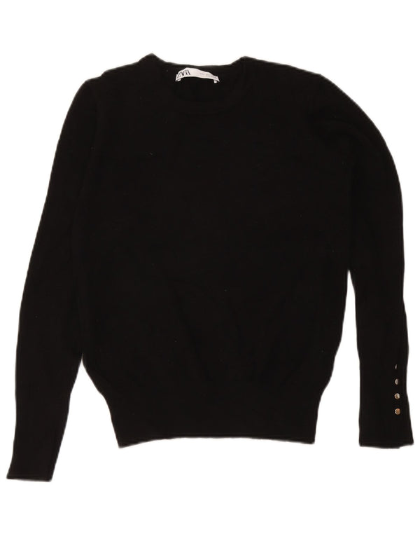 Zara Womens Crew Neck Jumper Sweater UK 14 Large Black Viscose