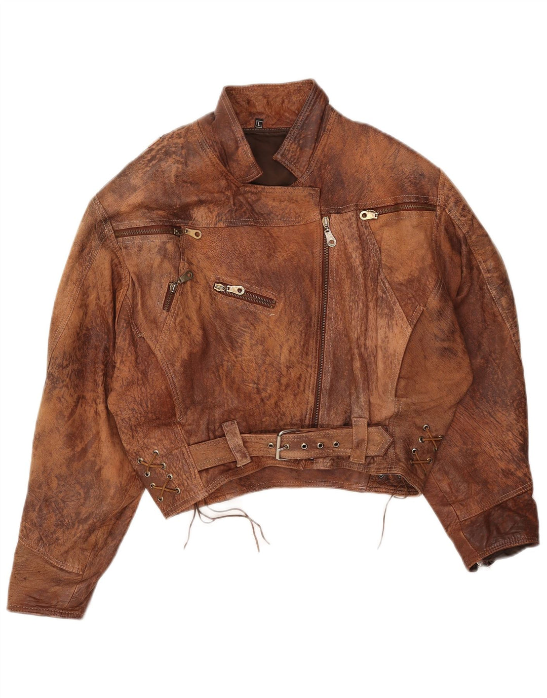 Jaqueta de couro vintage feminina UK 16 grande marrom