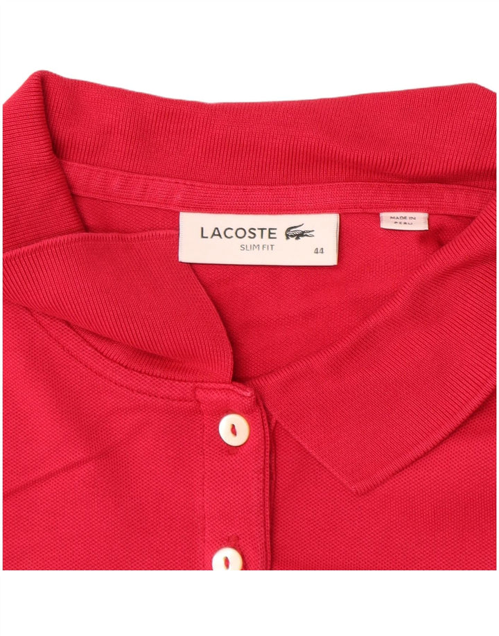 Camisa polo feminina LACOSTE Slim Fit manga comprida tamanho 44 grande algodão rosa