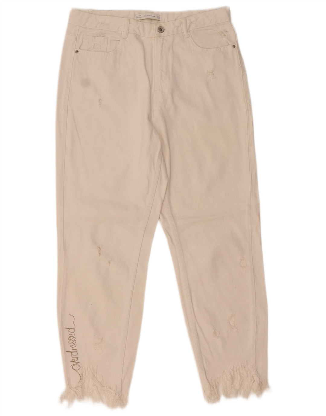 Zara Jeans feminino angustiado cônico UE 42 grande W32 L26 branco
