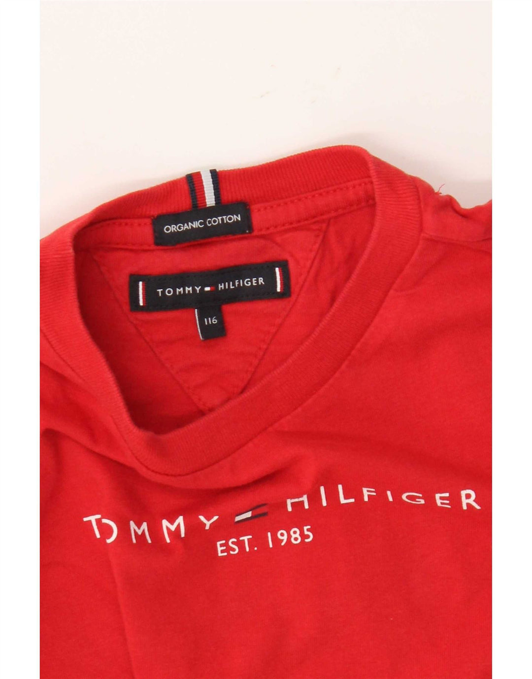 Tommy Hilfiger Boys Graphic Top manga comprida 5-6 anos algodão vermelho