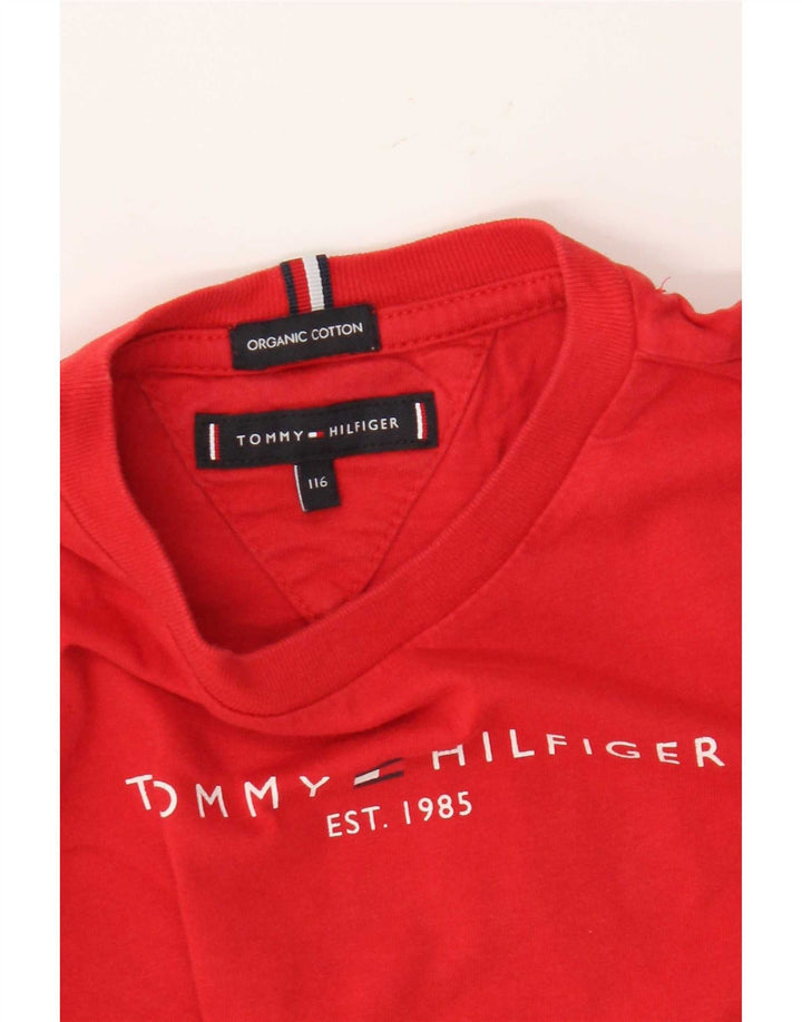 Tommy Hilfiger Boys Graphic Top manga comprida 5-6 anos algodão vermelho