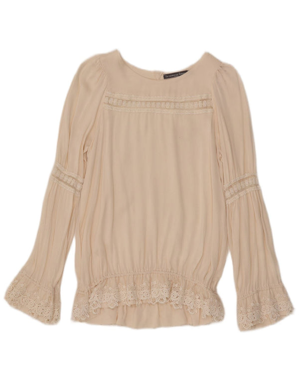 Blusa feminina vintage manga comprida top IT 40 pequena off white