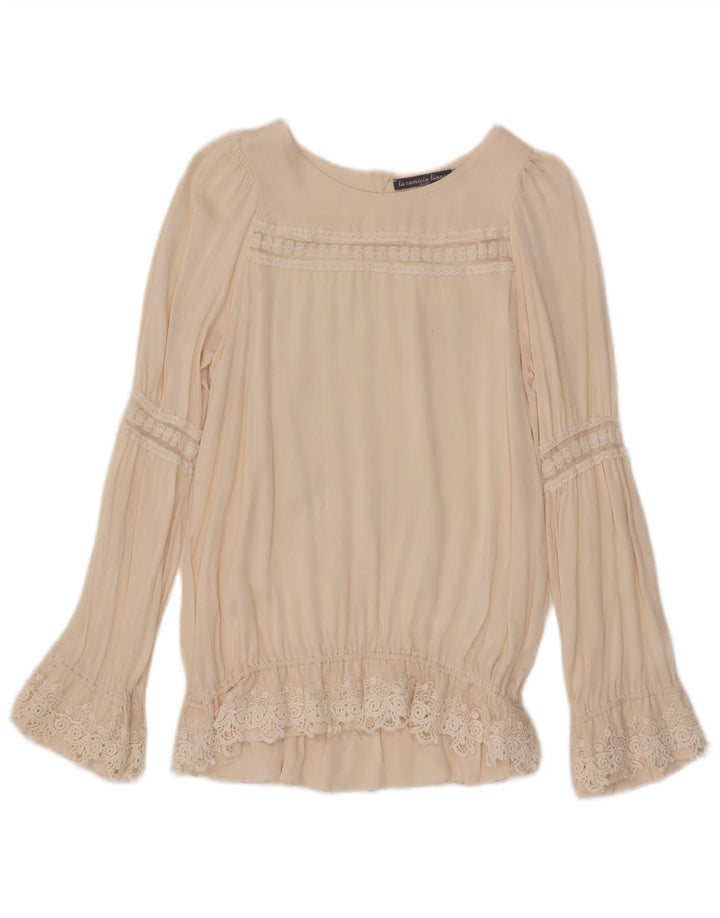 Blusa feminina vintage manga comprida top IT 40 pequena off white