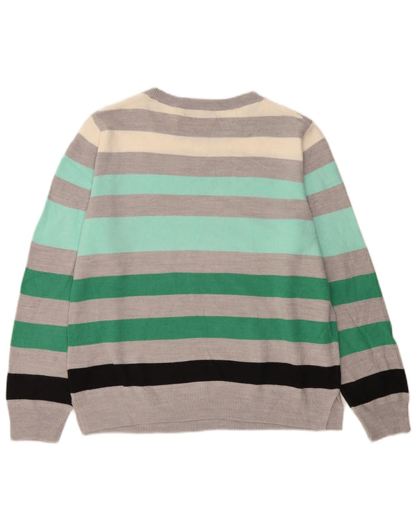 Suéter feminino Marks & Spencer com gola redonda UK 14 listrado cinza médio