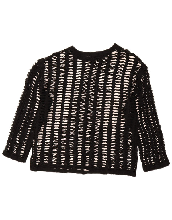 Top feminino Zara de manga comprida em crochê transparente Reino Unido 16 acrílico preto grande