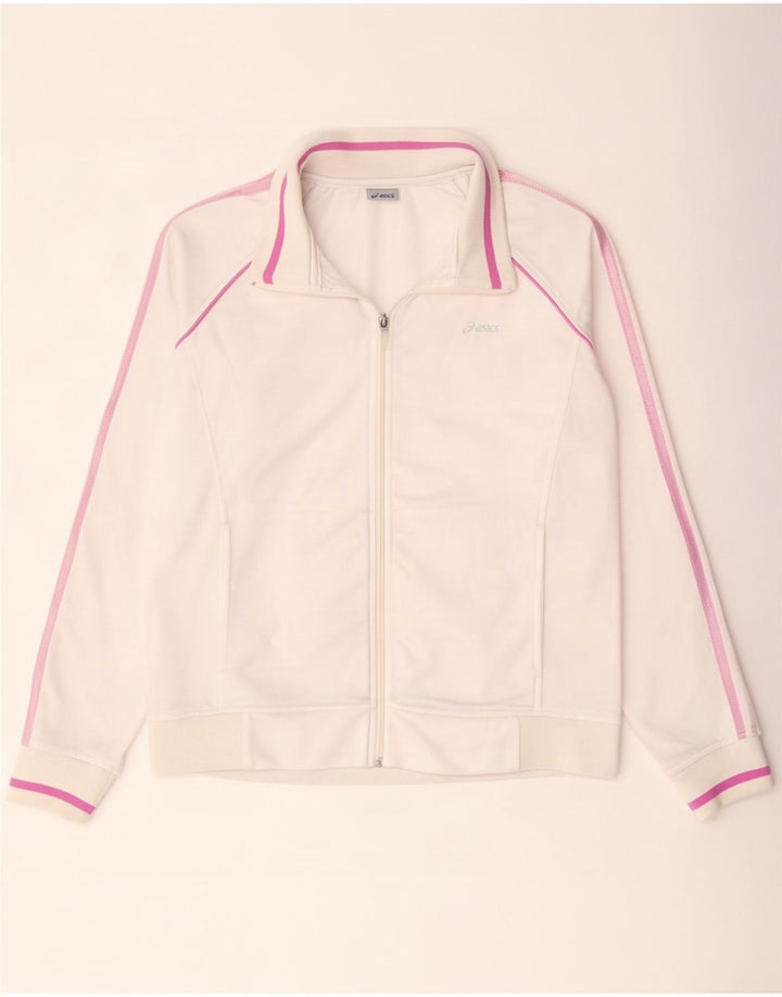 Asics Womens Tracksuit Top Jacket UK 18 XL Branco Colourblock Poliéster