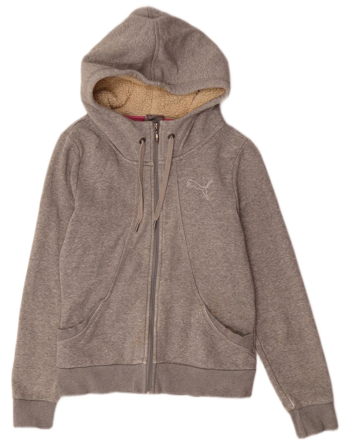 Suéter PUMA feminino com capuz e zíper UK 12 algodão cinza médio