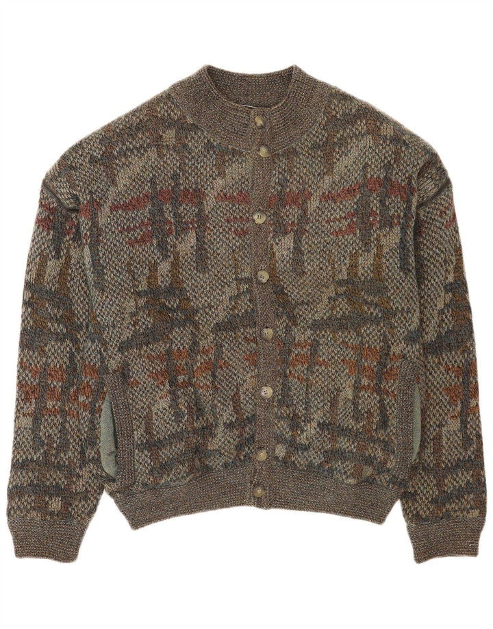 Suéter cardigã masculino vintage com padrão abstrato IT 48 lã cinza médio