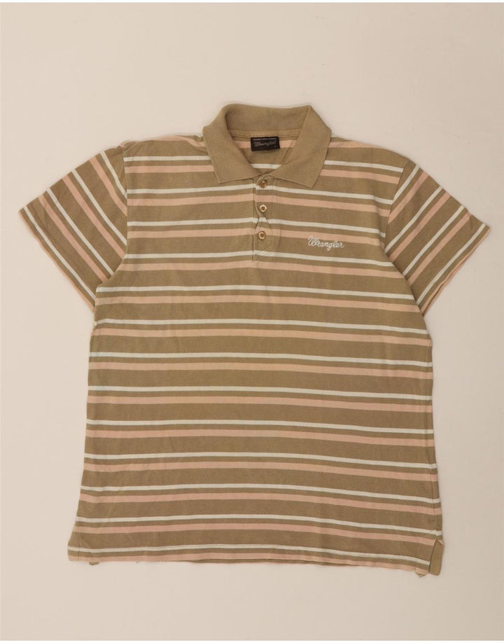 Camisa polo masculina Wrangler grande algodão listrado cáqui