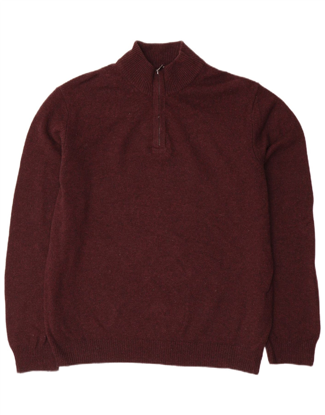 Suéter masculino Marks & Spencer com zíper e gola grande de lã cor de vinho