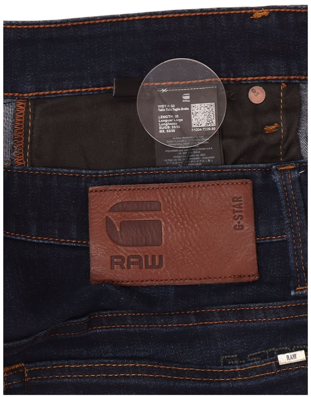 G-Star masculino 3301 jeans reto W33 L28 algodão azul marinho