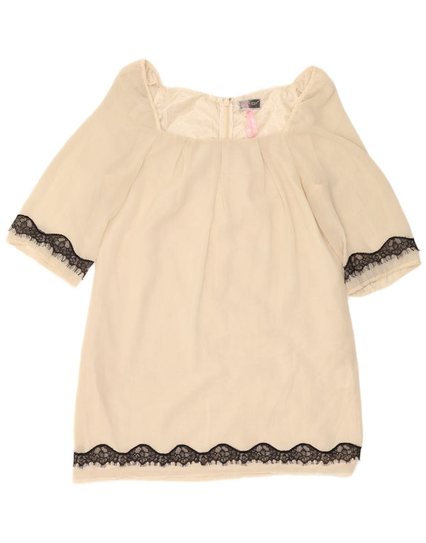 Vestido feminino Lipsy manga 3/4 UK 14 médio off white poliéster