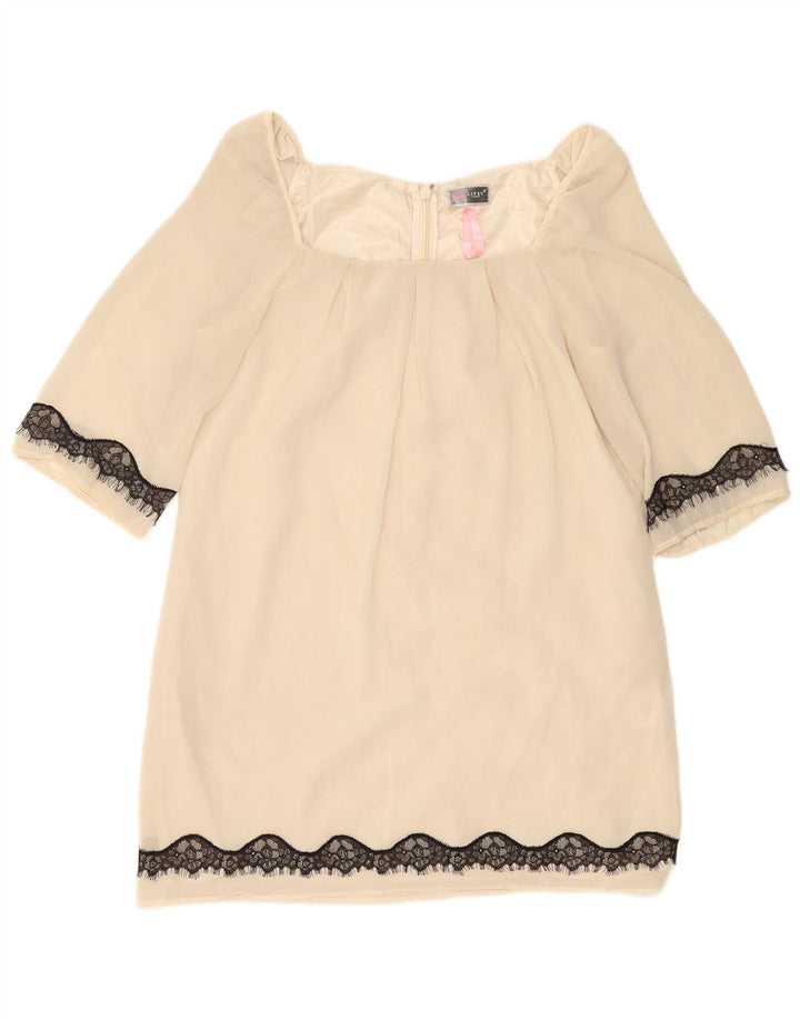 Vestido feminino Lipsy manga 3/4 UK 14 médio off white poliéster
