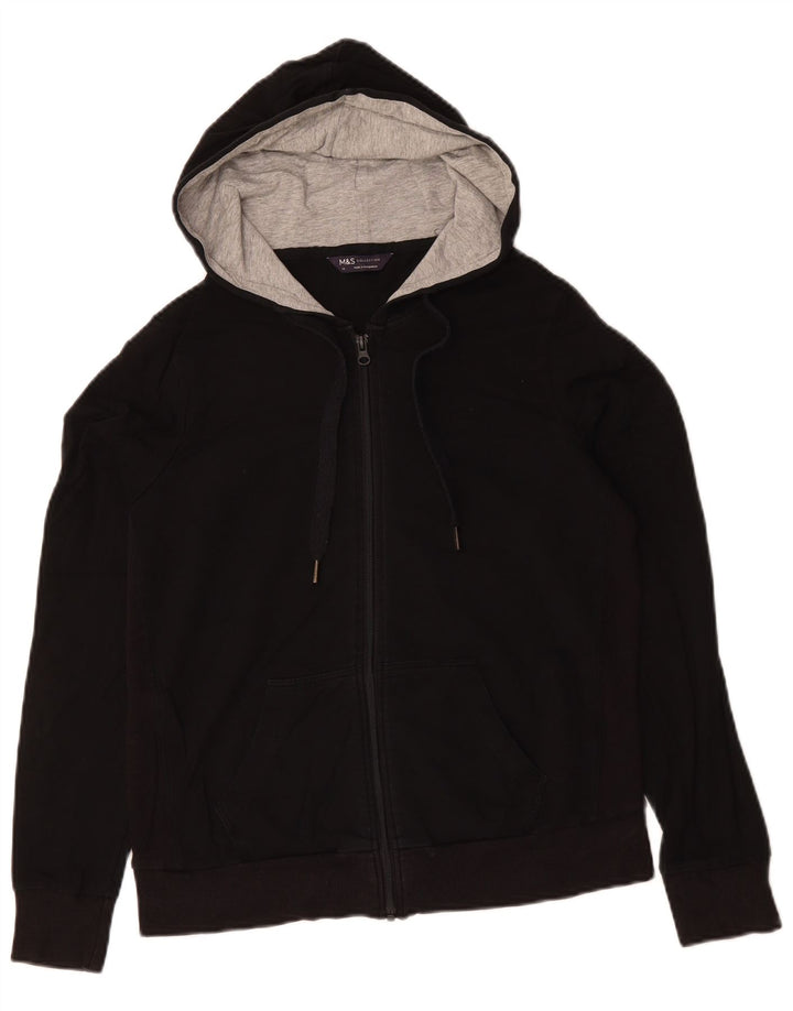 Suéter feminino com capuz e zíper MARKS & SPENCER Reino Unido 14 grande algodão preto
