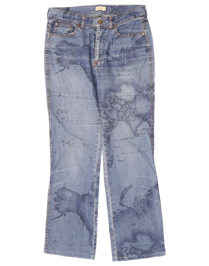 ALVIERO MARTINI Jeans feminino com corte gráfico W27 L27 algodão azul