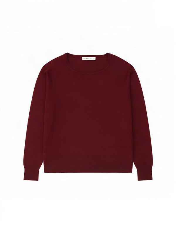 Suéter feminino Zara com gola canoa UK 14 Viscose Borgonha Médio